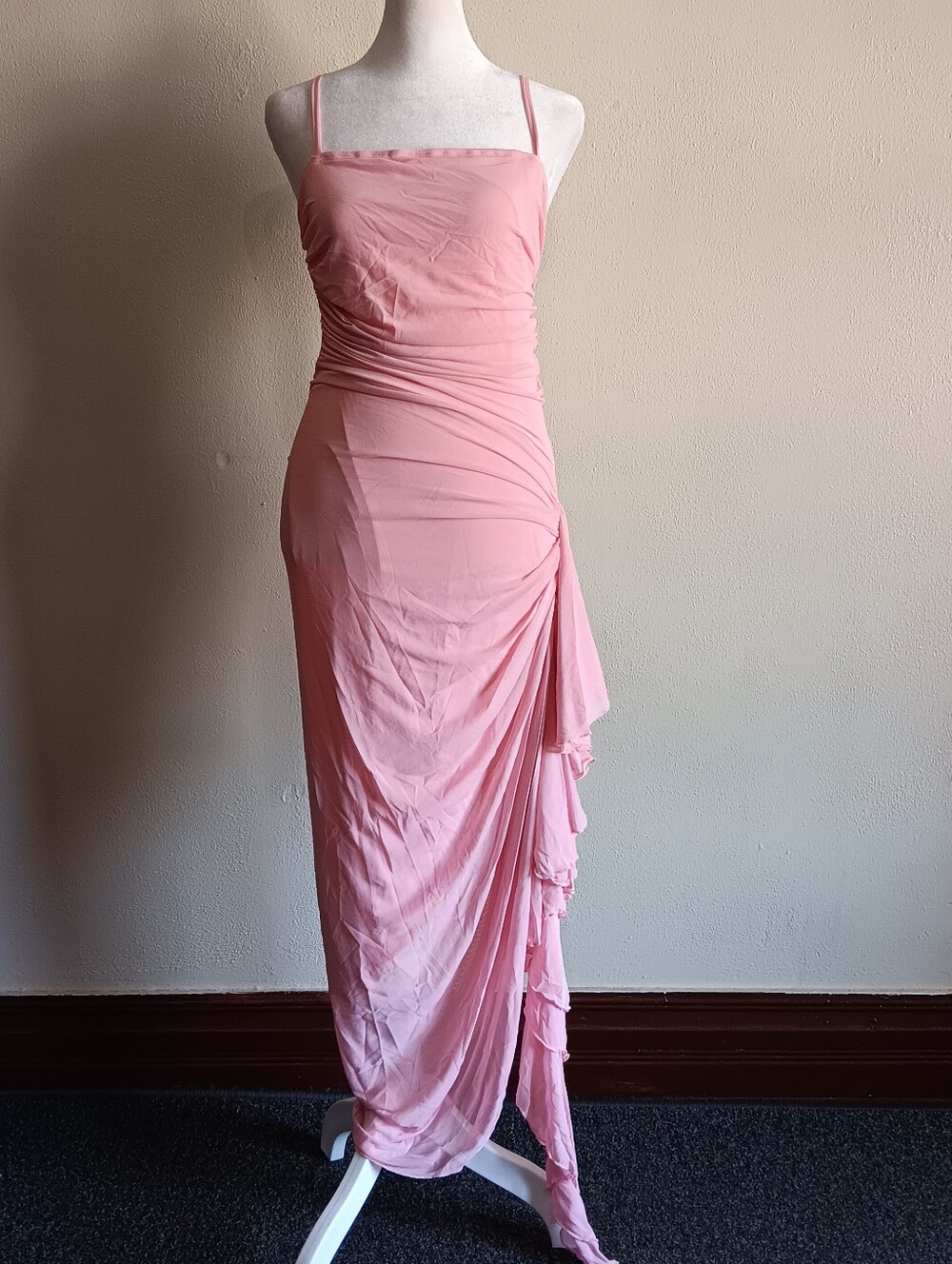 Pink Fairy Ruched Adjustable Spaghetti Strap Slip On Maxi Midi Dress Shein Small - Picture 2 of 11